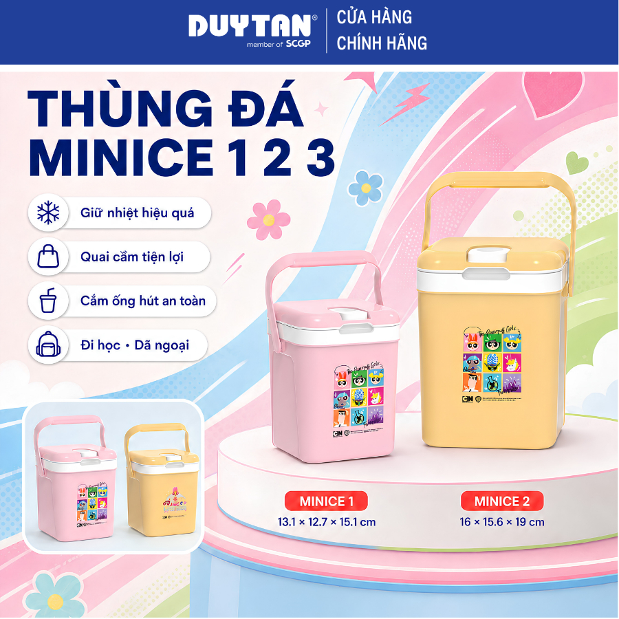 Thùng đá Minice 1 2.1 3L DUY TÂN nhựa PP, PU giữ nhiệt, bình giữ nhiệt mini quai xách, giải khát