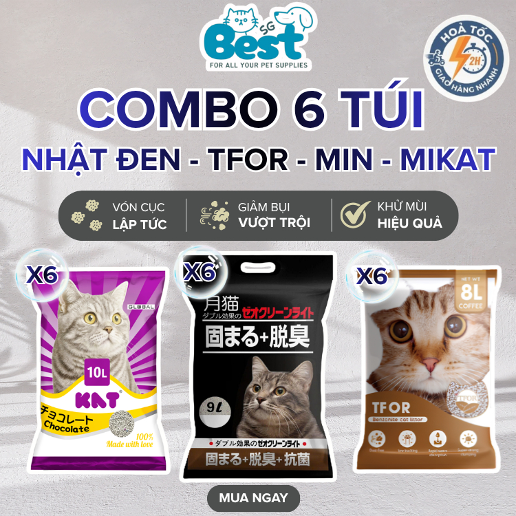 [1 BAO 6 TÚI] Cát MIN, MIKAT, NHẬT ĐEN, TFOR, Cát vệ sinh cho mèo, vón cục, khử mùi, ít bụi