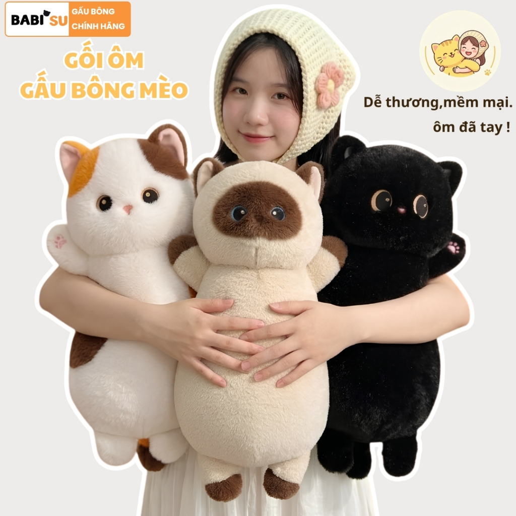 Gối Gấu Bông Hình Mèo Béo Dài Dễ Thương, Gối Ôm Mèo Mềm Mại Quà Tặng Cho Bé , Bạn Gái Ôm Ngủ