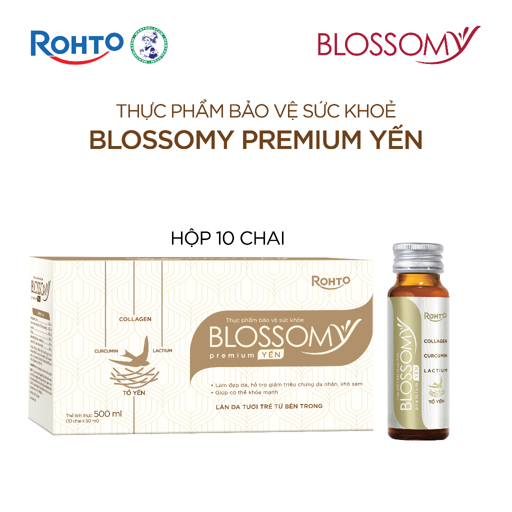 Nước uống collagen tổ yến giúp đẹp da, tăng cường sức khỏe Blossomy Premium lốc 10 chai x 50ml