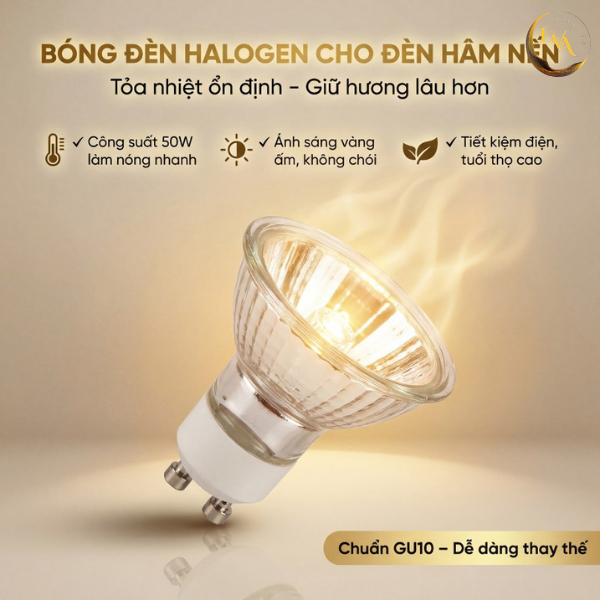 Bóng đèn đốt nến EVA Halogen GU10+C 50W cao cấp ánh sáng vàng - Sử dụng cho đèn đốt nến thơm | BigBuy360 - bigbuy360.vn