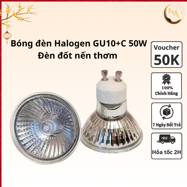 Bóng đèn đốt nến EVA Halogen GU10+C 50W cao cấp ánh sáng vàng - Sử dụng cho đèn đốt nến thơm