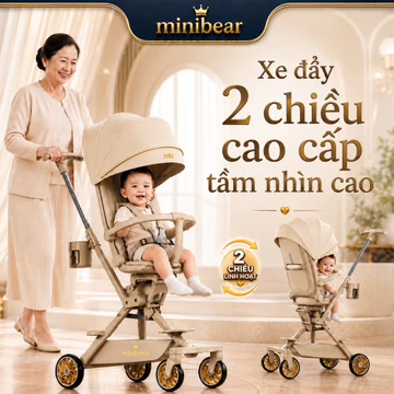 Xe Đẩy Em Bé Mini Bear Mẫu Mới, Xe Đẩy Tầm Nhìn Cao Có Thể Ngồi Có Thể Nằm 2 Chiều, Gấp Gọn, Xe Đẩy Cho Bé, Xe Nôi Em Bé
