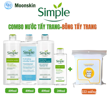 Combo Nước Tẩy Trang Simple Kèm Bông Tẩy Trang Mèo 222 Miếng