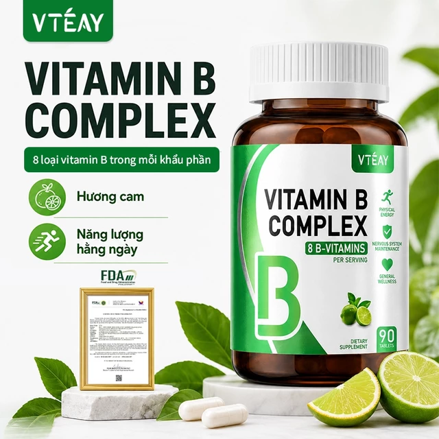 VTÉAY Vitamin B Complex 90 Viên – Vitamin B Tổng Hợp 8 Loại B1 B2 B6 B12, Hỗ Trợ Chuyển Hóa Năng Lượng MÔ TẢ SẢN PHẨM