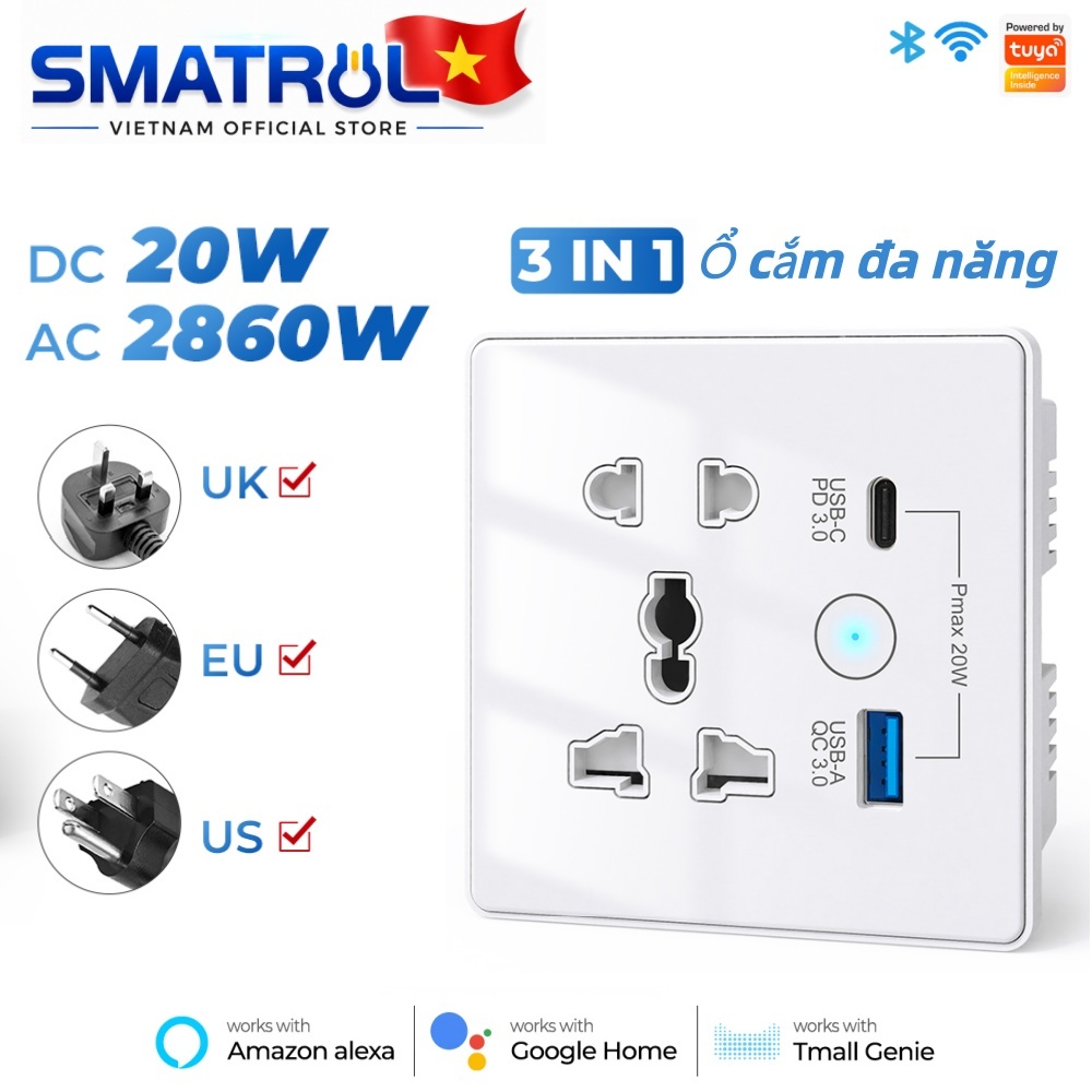 Ổ cắm âm tường thông minh SMATRUL Wi-Fi