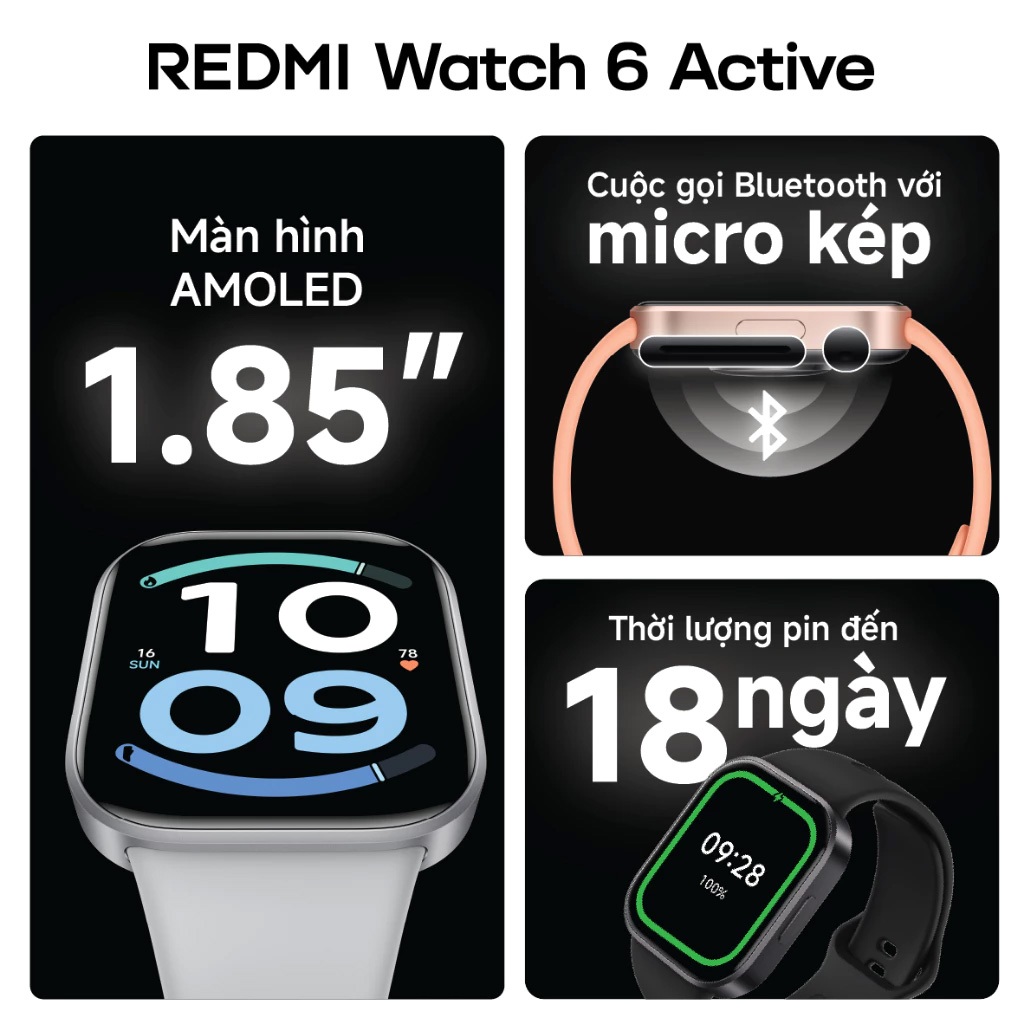 Đồng Hồ Thông Minh Xiaomi Redmi Watch 6 Active | Màn Hình AMOLED 1.85" | Hỗ Trợ Nghe Gọi Bluetooth | BigBuy360 - bigbuy360.vn