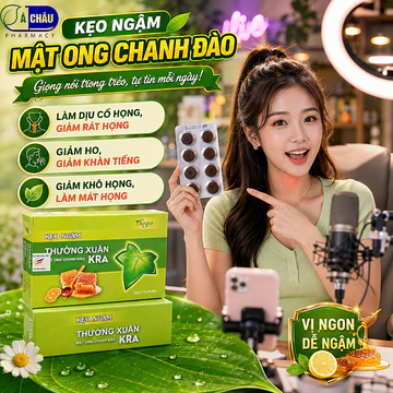 Kẹo Ngậm Ho Mật Ong Chanh Đào - Kẹo Ngậm Thảo Dược Giảm Ho, Đau Rát Họng (Hôp 24 viên)