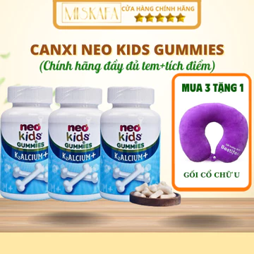 (MUA 3 TẶNG 1 GỐI CỔ) Neo Kids Gummies Canxi, Canxi Neo Kids dạng kẹo dẻo bổ sung canxi cho bé