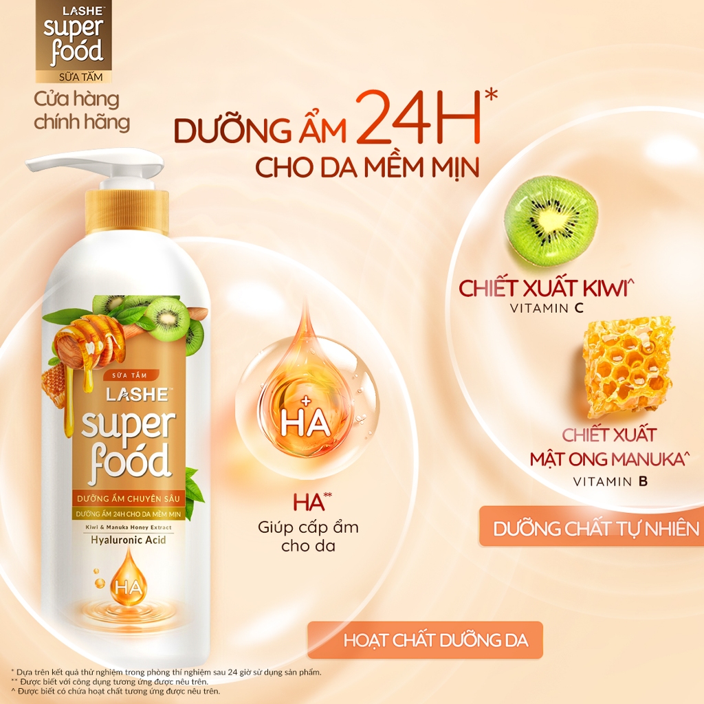 [VOUCHER SINH VIÊN 35%] Sữa Tắm LASHE SUPERFOOD Dưỡng Da Sáng Mịn / Dưỡng Ẩm Chuyên Sâu / Dưỡng Da Tươi Trẻ 610G/ 1.1KG | BigBuy360 - bigbuy360.vn