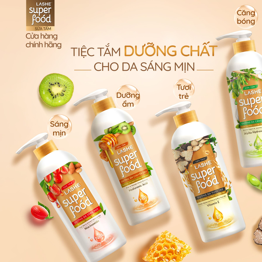 [VOUCHER SINH VIÊN 35%] Sữa Tắm LASHE SUPERFOOD Dưỡng Da Sáng Mịn / Dưỡng Ẩm Chuyên Sâu / Dưỡng Da Tươi Trẻ 610G/ 1.1KG | BigBuy360 - bigbuy360.vn