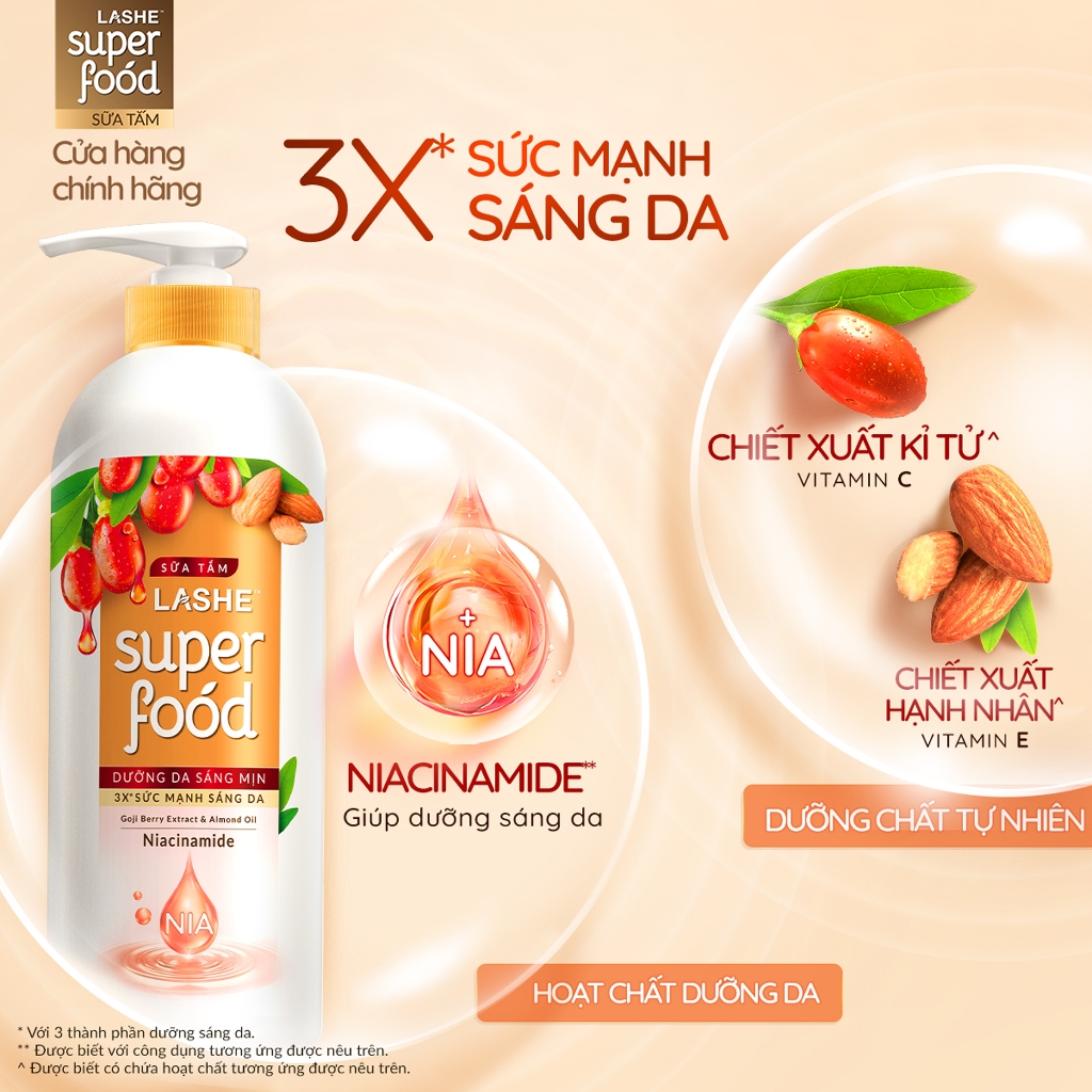 [VOUCHER SINH VIÊN 35%] Sữa Tắm LASHE SUPERFOOD Dưỡng Da Sáng Mịn / Dưỡng Ẩm Chuyên Sâu / Dưỡng Da Tươi Trẻ 610G/ 1.1KG | BigBuy360 - bigbuy360.vn