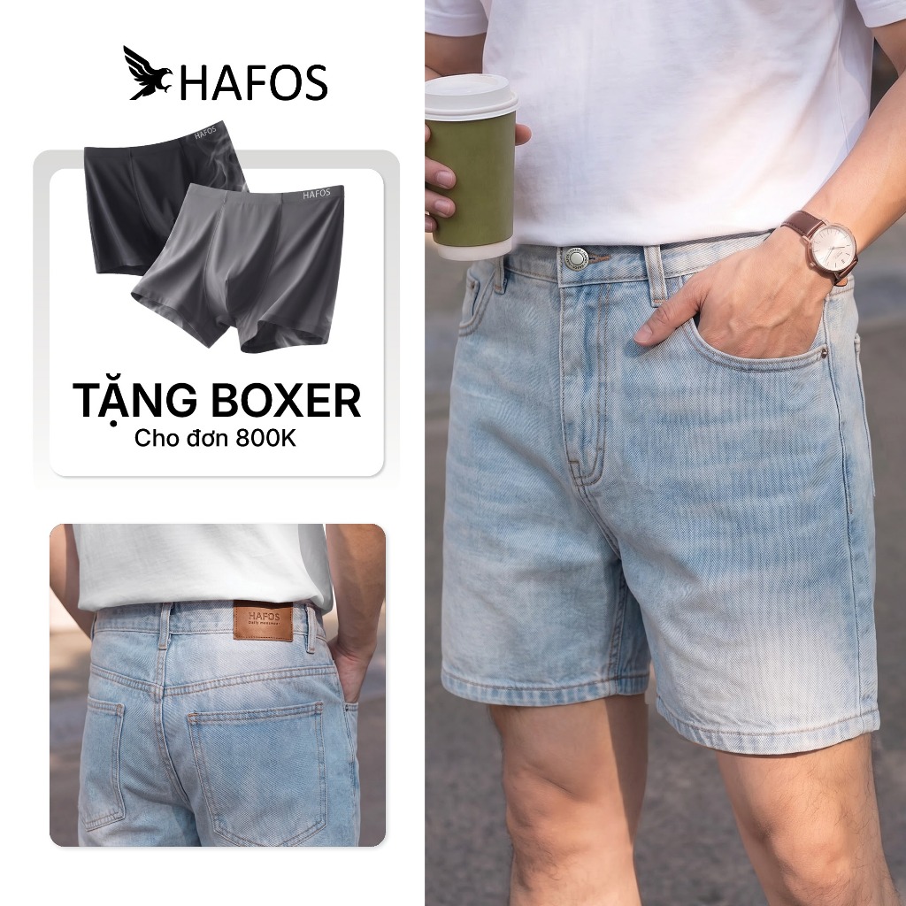 Quần SHORT JEAN nam HAFOS chất liệu denim cao cấp, dày dặn, bền màu. Quần đùi Jeans nam form trên gối trẻ trung