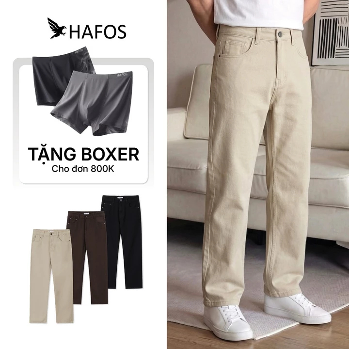 [ BEST SELLER ] Quần Kaki Jean nam HAFOS chất liệu dày dặn, độ rộng ống vừa phải. Quần Jeans ống suông che bắp chân to