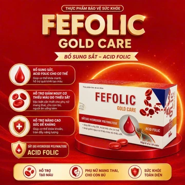 Sắt Bầu hữu cơ Fefolic Gold Care hộp 60 viên viên giúp bổ sung sắt axit Folic, giảm thiếu máu do thiếu sắt