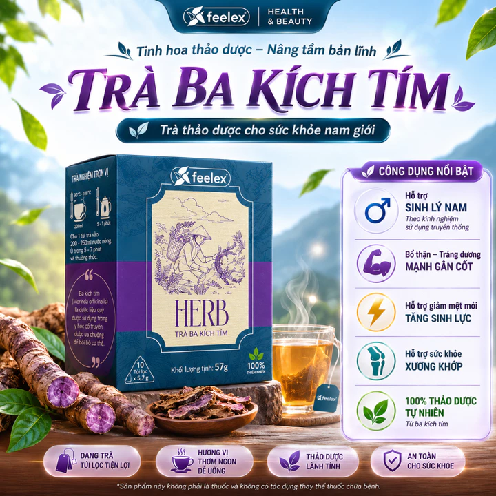 Trà Ba Kích Tím Feelex Herb hỗ trợ tăng cường sinh lý nam, duy trì phong độ hộp 10 túi 5,7gram