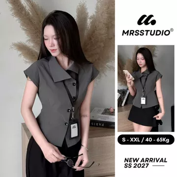 MRSS - Áo cổ lệch peplum croptop tay ngắn chiết eo vạt lệch MRA219