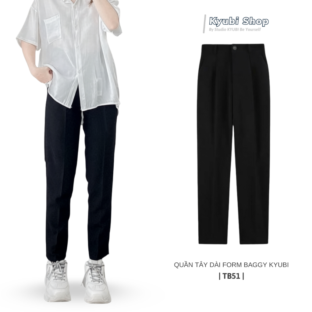 Quần tây lưng cao KYUBI màu đen phong cách Basic School (Có bigsize)  - Quần âu nữ form baggy TB51