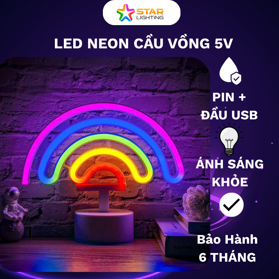 LED NEON Cầu Vồng 5V USB( Pin) Trang Trí Phòng Ngủ, Đèn Decor Bàn Làm ...