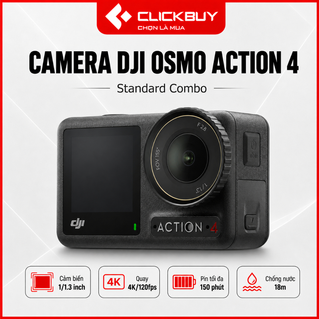 Camera DJI Osmo Action 4 Standard Combo Quay 4K/120fps Chống Nước 18m Chính Hãng