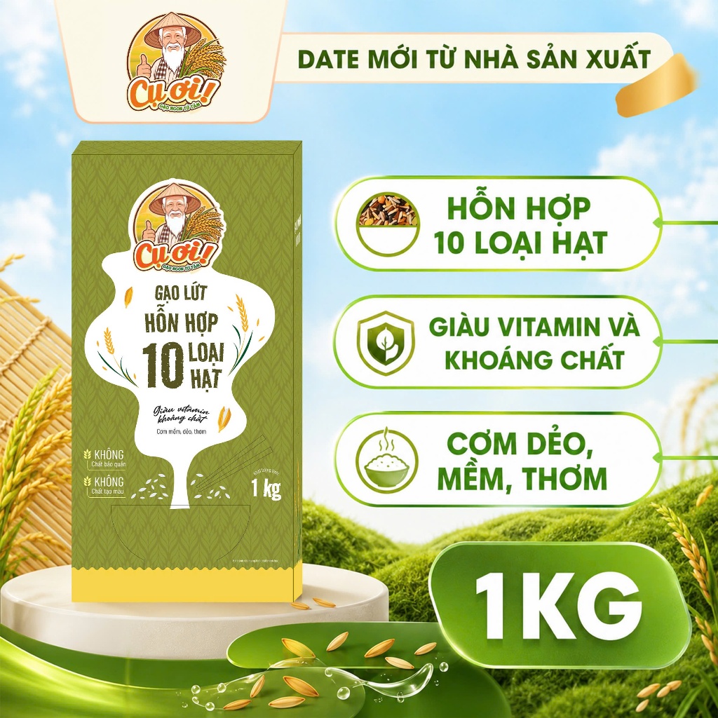 Gạo Lứt Hỗn Hợp 10 Loại Hạt – Eat Clean, Giảm Cân, Ăn Kiêng, Thực Dưỡng – Hiệu Cụ Ơi – Hộp 1kg