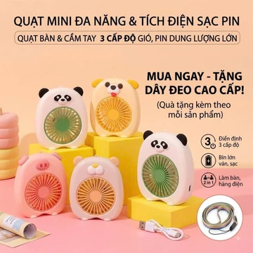 Quạt Mini,Để Bàn Tích Điện Sạc Pin, Quạt Bàn 3 Cấp Độ Gió Dung Lượng Pin Lớn (Tặng Dây Đeo) - Quạt Mini,Để Bàn Tích Điện