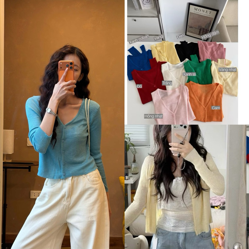 [Hàng Sẵn]Áo Khoác Cadigan Len Tăm Gân Mỏng Cài Cúc Nhiều Màu Hàng QC style Ulzzang-Dành Cho Nữ M.1899