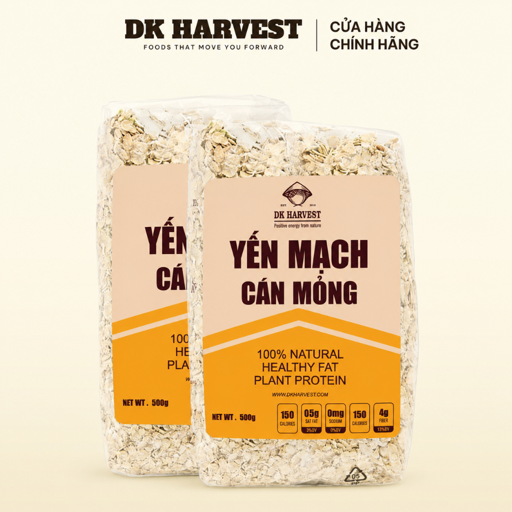 Combo 1kg (2 túi 500g) Yến Mạch Úc Cán Mỏng Nguyên Cám DK Harvest | Eatclean thực dưỡng, làm yến mạch qua đêm