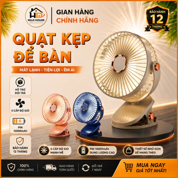 Quạt Tích Điện Mini Để Bàn, Quạt Kẹp Bàn, Kẹp Xe Đẩy Cho Bé Xoay 360 Độ Pin Sạc Tiện Lợi BH 6 THÁNG