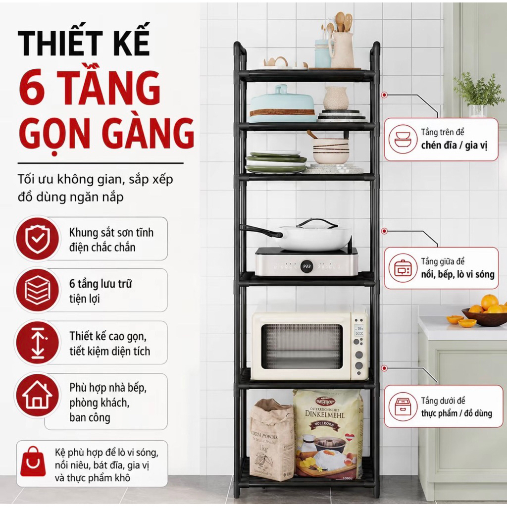 Kệ nhà bếp, Kệ đa năng 6 tầng khung thép, sơn tĩnh điện chống rỉ | Shopee Việt Nam