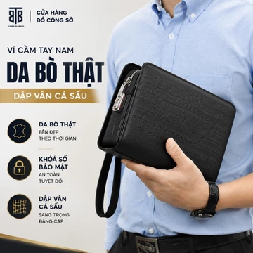 Ví Clutch da bò cầm tay nam số bảo mật TRUE BAG BUSINESS dập vân cá sấu chống nước trầy xước thiết kế sang trọng