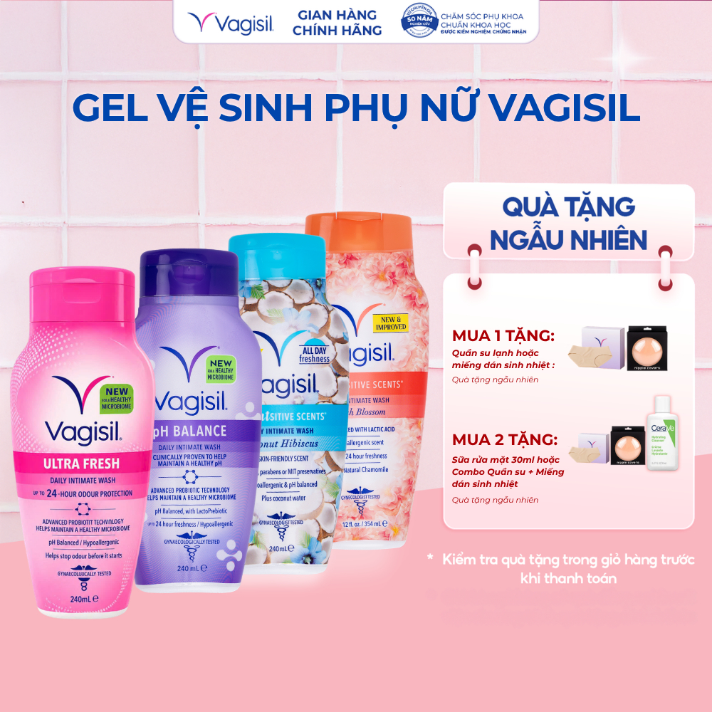 [Chính Hãng] Gel Vệ Sinh Phụ Nữ Vagisil – Dịu Nhẹ, Cân Bằng pH, Kiểm Soát Mùi, Hương Nước Hoa (Tất Cả Mùi) 240/354ML