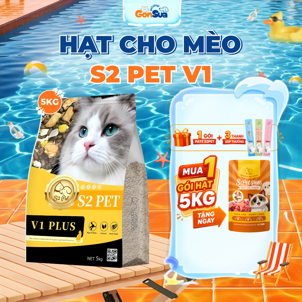 [TÚI 5KG] Hạt Mèo S2PET V1 Đạm 32%, Mix Thịt Đông Khô, Kích Thích Thèm Ăn, Dinh Dưỡng Toàn Diện