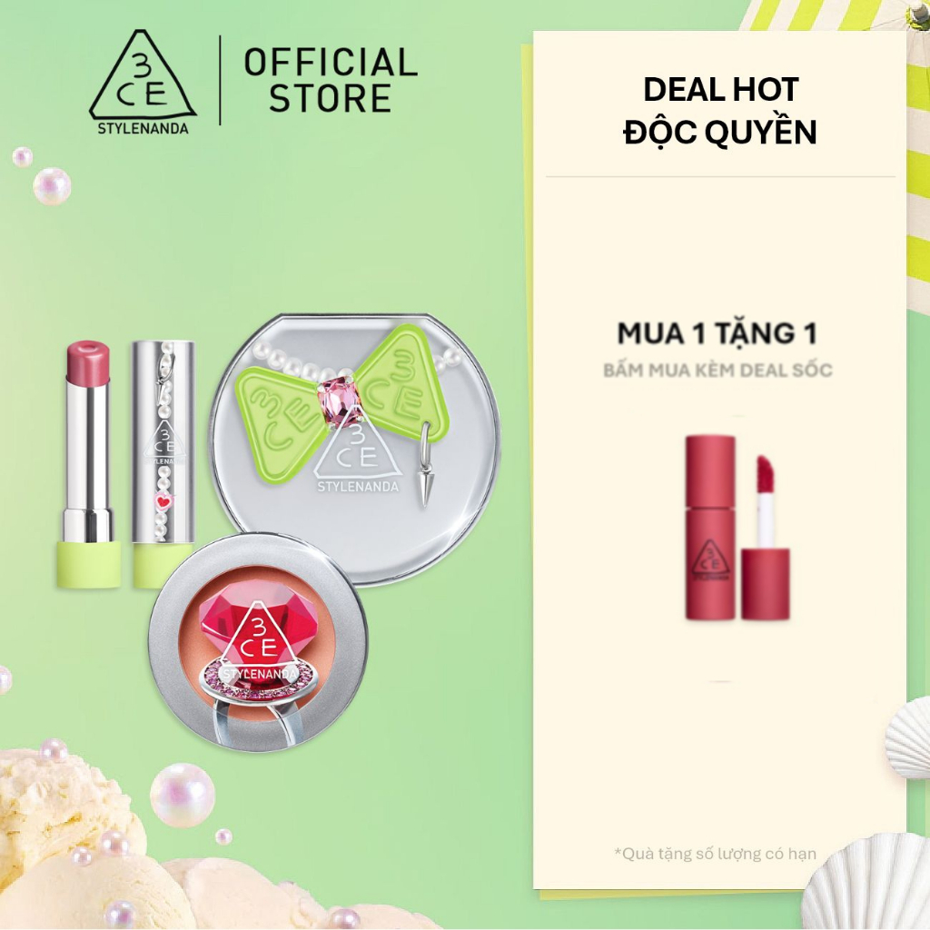 3CE BST MIKSHIMAI - PHẤN NƯỚC FITTING MESH CUSHION, SON BÓNG GLAZY LIP GLOW, MÁ HỒNG FACE BLUSH