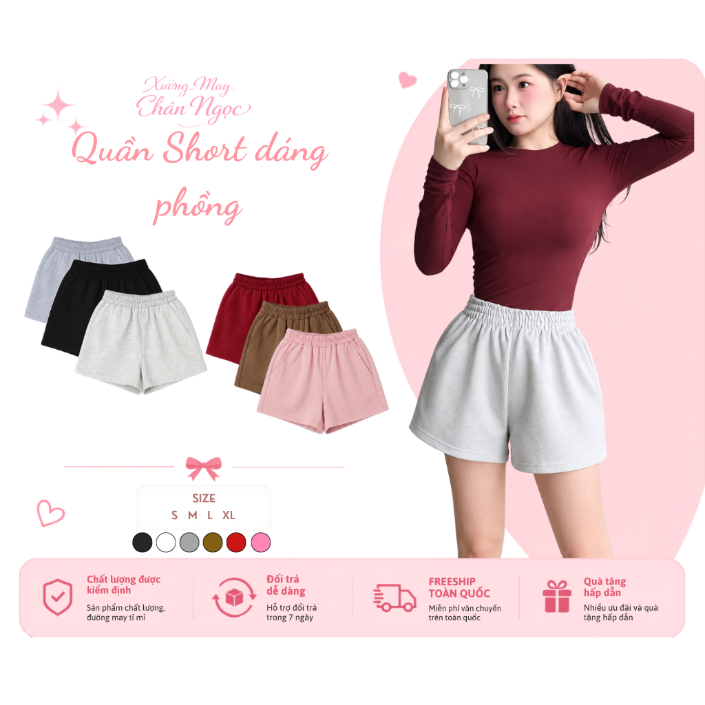Quần Short Nỉ 2 Da Nữ Bigsize Cạp Chun Co Giãn, Quần Sooc Đùi Ống Rộng Cạp Cao Basic Dễ Phối-QS02