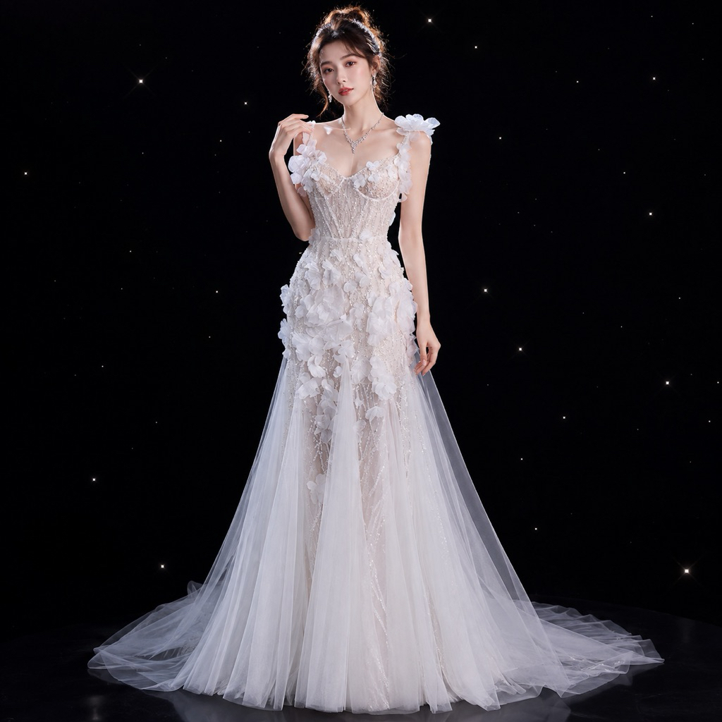 Đầm Dạ Hội Dài Đính Hoa 3D Lấp Lánh Dáng Ôm Xòe Nhẹ Sang Trọng Nữ