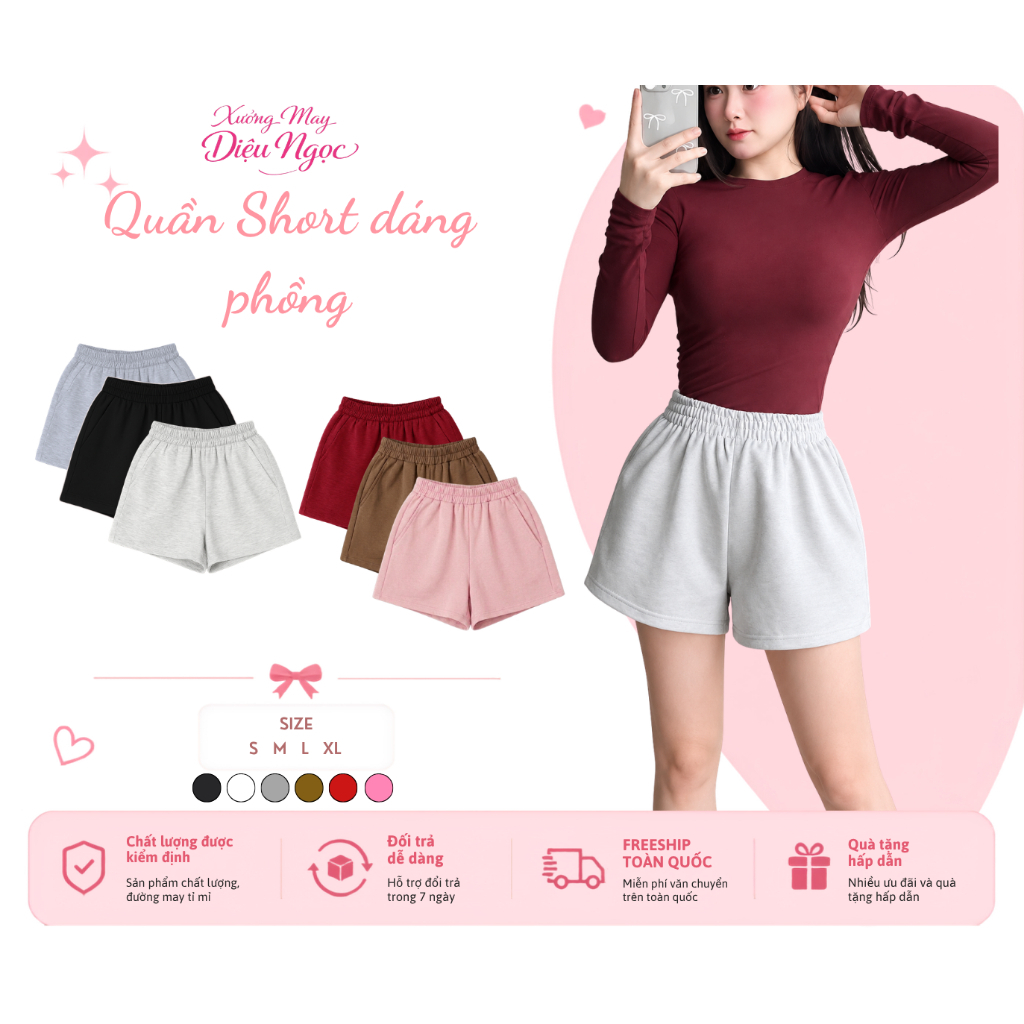 Quần Short Nỉ 2 Da Nữ Bigsize Cạp Chun , Quần Sooc Đùi Ống Rộng Cạp Cao Basic Dễ Phố Đồ - QS02