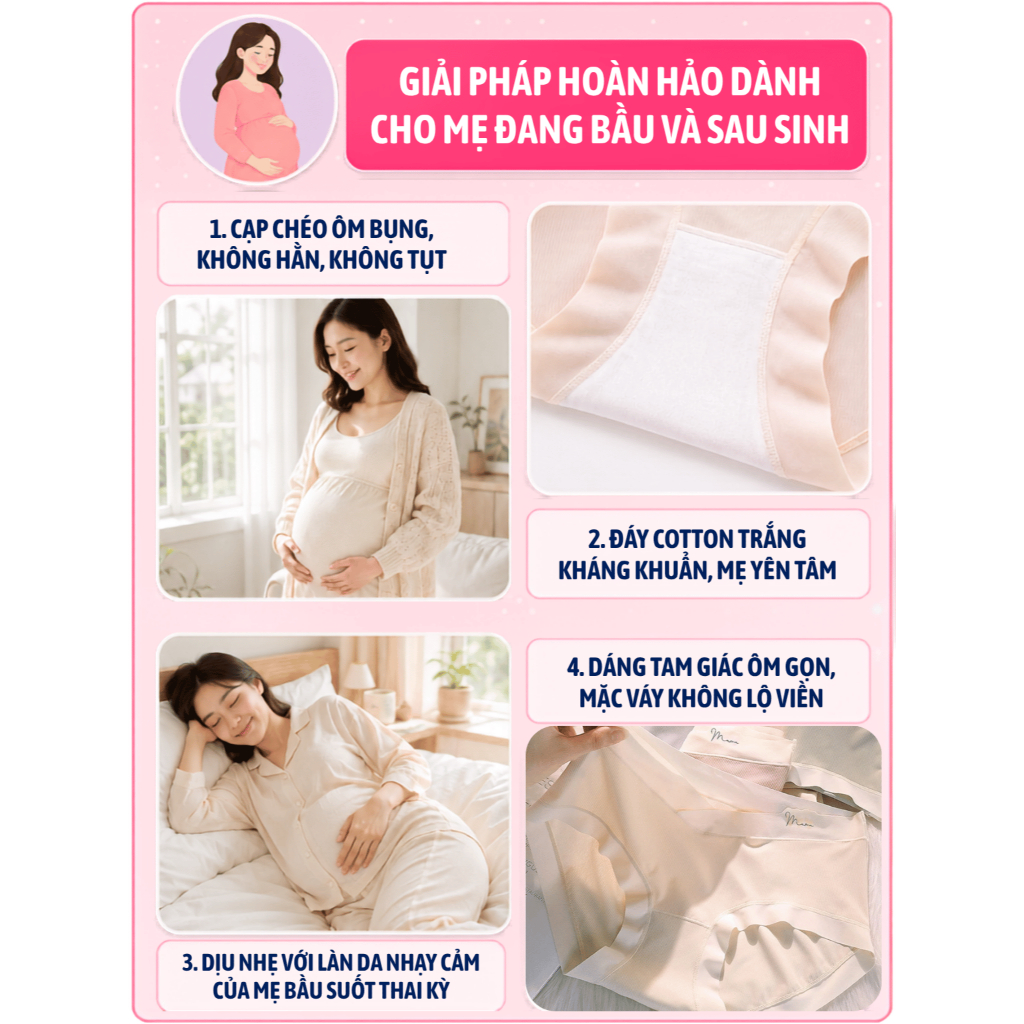Quần Lót Bầu LYSAVA Cạp Chéo Không Gò Bụng - Quần Chip Bầu Kháng Khuẩn Thoáng Khí Đáy Cotton Sáng Màu Cho Mẹ Bầu, QL6 | BigBuy360 - bigbuy360.vn