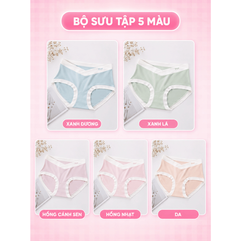 Quần Lót Bầu LYSAVA Cạp Chéo Không Gò Bụng - Quần Chip Bầu Kháng Khuẩn Thoáng Khí Đáy Cotton Sáng Màu Cho Mẹ Bầu, QL6 | BigBuy360 - bigbuy360.vn