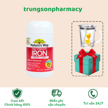 Viên Uống Sắt Hữu Cơ, Sắt Bầu Nature’s Way High Strength Iron - Cung Cấp Vitamin C Và B12 - 30 Viên