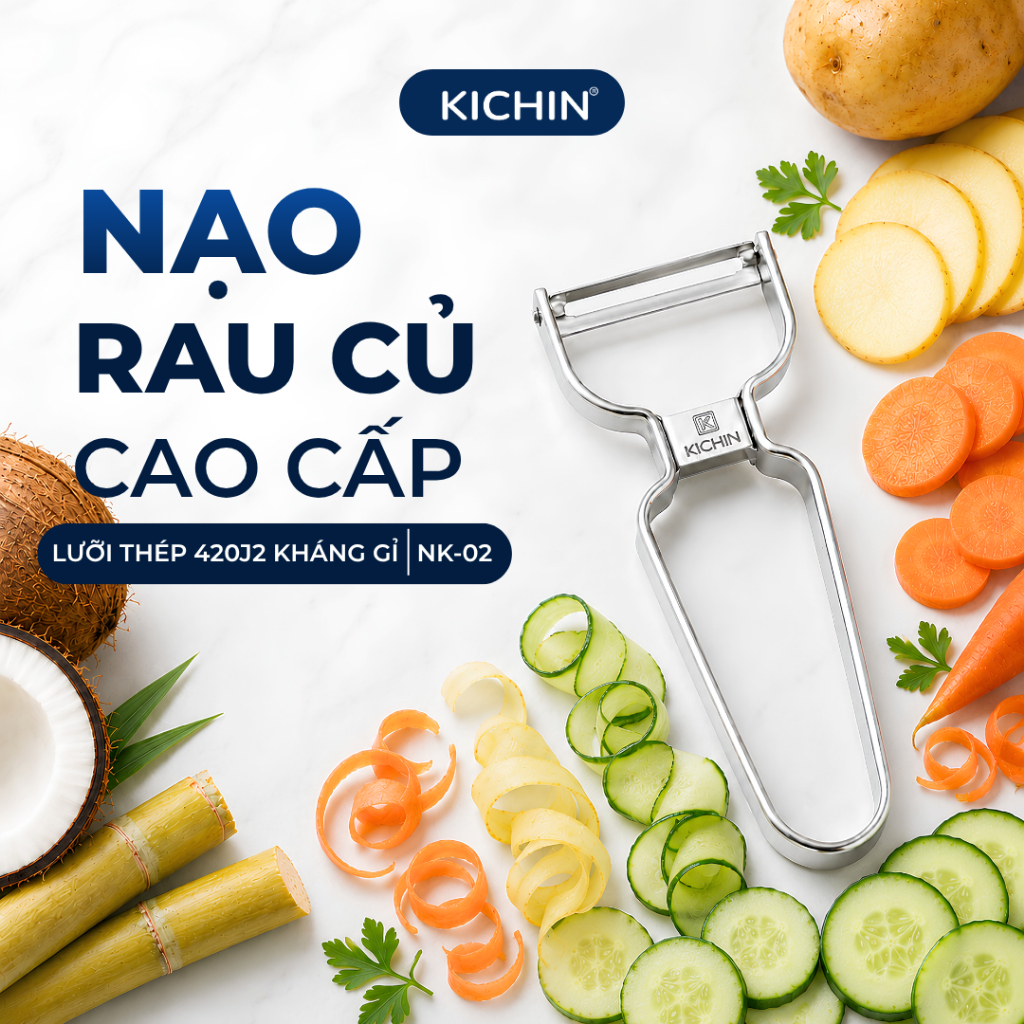 Nạo rau củ quả hai lưỡi cao cấp thép kháng gỉ thương hiệu KICHIN - NK02