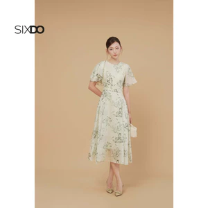 Đầm tơ họa tiết hoa tay viền SIXDO (Light Mint Organza Flared Dress)