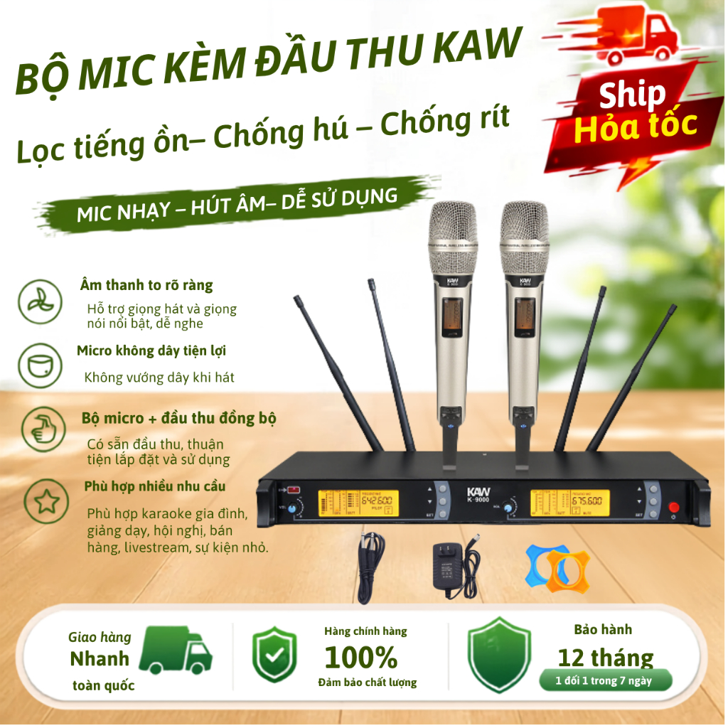 Micro Không Dây Cao Cấp KAW K9000 – Chống Hú, Chống Rít, Âm Thanh Rõ, Bảo Hành Chính Hãng