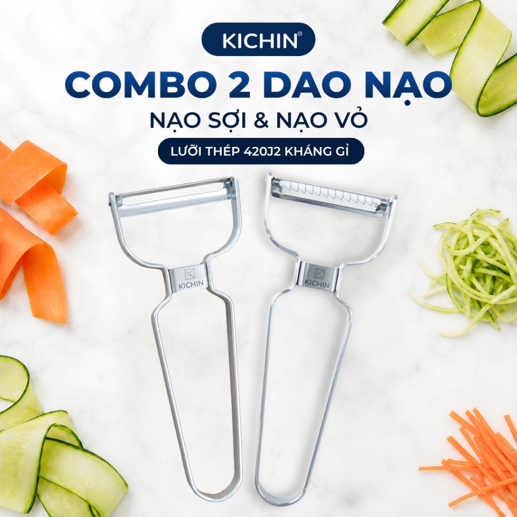 [NK02-NK03] - Combo 2 chiếc nạo vỏ và nạo sợi rau củ quả cao cấp thép kháng gỉ thương hiệu KICHIN