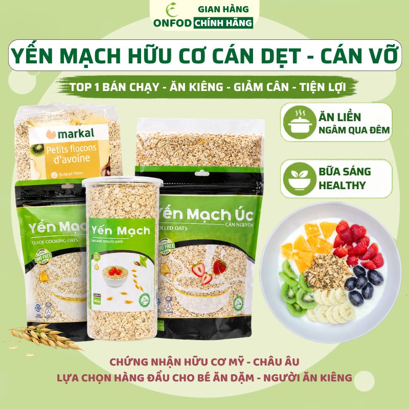 Yến mạch ONFOD cán dẹt cán vỡ, ngũ cốc giảm cân healthy cho người ăn kiêng tập gym 500g