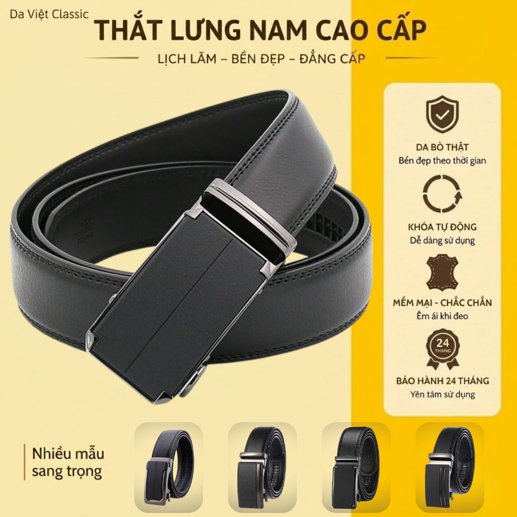 Thắt Lưng Nam Da Bò Thật TL Nhám - Khóa Tự Động, Không Nổ Da Tróc Da, Mang Đi Làm Đi Chơi