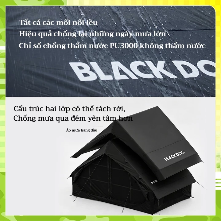 Blackdog Lều cắm trại khung bơm hơi Lều cắm trại bơm hơi Vải Oxford 15D lều chống nước với cấu trúc hai lớp ở phần mái – 5