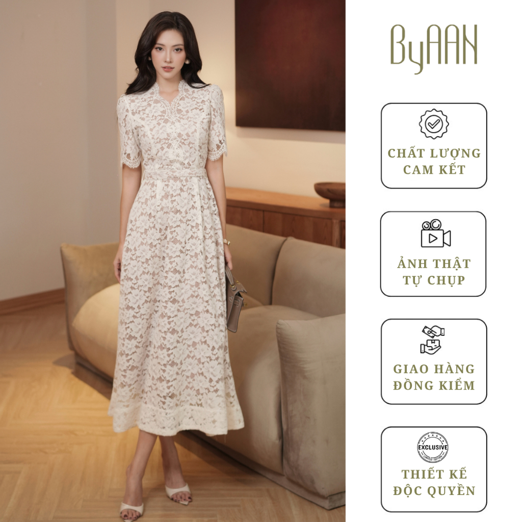 Váy Dài Chất Ren Hoa Nổi Thiết Kế 2 Lớp – ByAAN V010