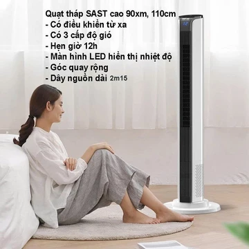 Quạt tháp SAST cao 110cm có điều khiển từ xa, Quạt không cánh, quạt cây đứng