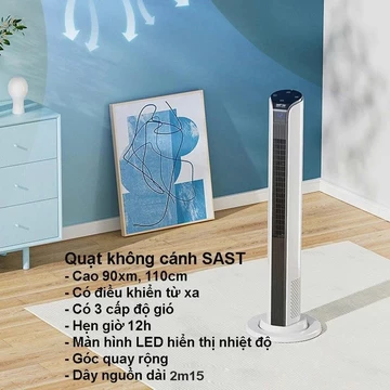 Quạt Không Cánh SAST Có Điều Khiển Từ Xa ,Màn Hình LED hàng nhập khẩu Fulbox - Quạt Tháp, quạt cây đứng